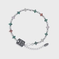 S925 sterling silver bracelet with colorful cubic zirconia cross flowers and brand logo tag - Double Sided Colorful Rhinestone Cross Flower (KDP1104)