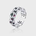 Anello regolabile in argento S925 con gemme colorate e riflesso a specchio stile minimalista - Stile Bambù con Zirconia Colorata (KDP900)