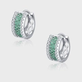 Silver geometric earrings with green emerald zircons and white pavé stones on grey background - Silver Green Zirconia Style (KDP1194)