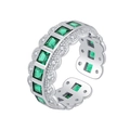 925 silver open ring with emerald-cut green zircon and lace-edge detail on white background - Green Square Zirconia Open Ring (KDP1165)