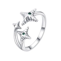 S925 Sterlingsilber Meteor Ring mit grünen Edelsteinen und Vintage-Textur für Damen - Stern Vintage Oxidierter Offener Ring (KDP1219)