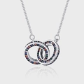 Elegante 925 sterling zilveren ketting met in elkaar grijpende veelkleurige kristallen - Gekleurde Micro-Ingelegde Dubbele Ring Stijl (KDP1239)