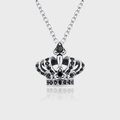Collana vintage a corona in argento s925 con zirconi neri e riflesso specchiato fine - Collana con Ciondolo a Corona (KDP1254)