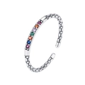 Retro S925 sterling silver open ring with rainbow colored gemstones and textured band - Colored Zirconia Pave Open Style (KDP1231)