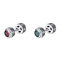 Macro detail of 925 silver screw earrings with red and green gems and gothic carvings - Vintage Engraved Round Red Green Bi-color Style (KDP1213)