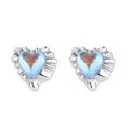 Vintage 925 silver heart stud earrings with iridescent blue stone and ruffled edge - Iridescent Blue Heart Style (KDP1250)