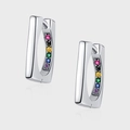 Orecchini huggie geometrici in argento S925 con zirconi colorati effetto arcobaleno vivace - Stile Rettangolare Geometrico Multicolore (KDP1277)