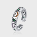 S925 sterling zilveren ring met vintage maan- en stermotieven en kleurrijke zirkoon - Ster Maan Kleurrijke Zirconia Stijl (KDP1280)
