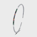 Bracelet ouvert en argent s925 avec zircons colorés et textures gravées élégantes - Bracelet Jonc Ouvert Pierre Arc-en-ciel (KDP1270)
