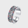 Vintage S925 sterling silver open ring with colorful zircon and engraved vine pattern - Vintage Vine Carved Style (KDP1283)