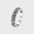 Retro S925 sterling silver open ring with colorful gemstones and vintage textures - Multicolor Stone (KDP1285) / Adjustable Open