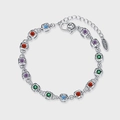 Bracelet dés en argent S925 avec zircones arc-en-ciel et fermoir smiley élégant - Style Dés en Zirconia Arc-en-Ciel (KDP1300)