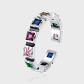 Bague ouverte en argent S925 avec des pierres de zircon colorées carrées de style rétro - Style Zirconia Multicolore Carré (KDP1356)