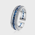 Anillo de plata de ley S925 con piedras de zafiro azul y micro pavé de circonitas - Estilo Ajustable Incrustado de Piedra Cuadrada Azul (KDP1310)