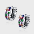 S925 sterling silver hoop earrings with rainbow square zircon and star engravings - Colorful Sugar Zirconia Style (KDP1314)