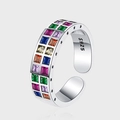 S925 sterling zilveren ring met kleurrijke zirkonia en gegraveerde sterren voor dames - Regenboog Zirconia Verweerde Ster Stijl (KDP1313)