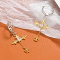 S925 sterling silver cross earrings with gold fleur-de-lis charms and zircon stones - Two-tone Gold & Silver