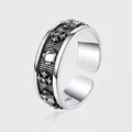 Anillo corona vintage de plata S925 con relieve gótico y banda ajustable abierta - Estilo de Cruz de Corona Vintage (KDP1351)