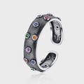 Retro Ring aus 925er Sterlingsilber mit bunten Zirkoniasteinen und gebürsteter Textur - Mehrfarbiger Zirkonia Gebürsteter Offener Ring (KDP1349)