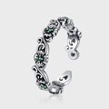 Anello rosa vintage in argento sterling S925 con gemme verdi e finitura anticata - Stile Cavo Rosa Vintage (KDP1425)