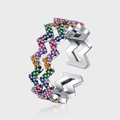 Vintage Ring aus 925er Sterlingsilber mit Wellendesign und bunten Zirkonia-Steinen - Bunter Wellen-Zickzack-Stil (KDP1423)