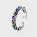 Anello aperto in argento S925 a forma di spiga con zirconi colorati dai toni arcobaleno - Anello Aperto con Strass Colorati (KDP1438)