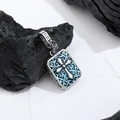 Retro s925 silver cross pendant with blue enamel vine patterns and lucky engraving - Blue (KDP1461)