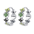 S925 sterling silver hoop earrings with green enamel clover patterns on white background - Colorful Clover Floral Style (KDP1447)