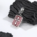 S925 sterling silver Bohemian rectangular cross pendant with red enamel and Luck engraving - Red (KDP1462)