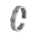 Retro S925 sterling silver adjustable open ring featuring intricate vintage floral patterns - Tang Grass Pattern Style (KDP1463)