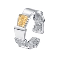 S925 Sterling Silber Drachenschuppen Ring mit Goldkontrast und kunstvoller Gravur - Gold- und Silberkontrast Karakusa Stil (KDP1508)