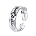 Minimalistische 925 sterling zilveren open ring met keep smile gravure en golfpatroon - Zilver (KDP1485)