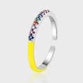 S925 sterling silver open ring with rainbow zircon stones and yellow enamel finish - Rainbow Pave Yellow Enamel Open Ring (KDP1470)