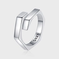 Minimalistische S925 sterling zilveren geometrische open ring met gepolijst zeshoekig ontwerp - Geometrische Zeshoek Open Stijl (KDP1518)