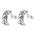 Orecchini a perno vintage in argento S925 a foglia con gemme verdi e blu su sfondo bianco - Motivo Foglia di Grano (KDP1456)