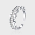 Elegante S925 sterling zilveren open ring met rechthoekige zirkoon in railzetting - Golvende Baguette Rij Stijl (KDP1523)