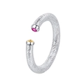 S925 sterling zilveren ring met gravure, roze edelsteen en gouden accent details - Tang-gras Tweekleurige Open Stijl (KDP1452)
