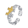 S925 Sterling Silber Puzzle-Ring mit goldener Gravur und antikem Blumenmuster im Kontrast - Puzzle Gold Silber Kontrast Geschnitzter Stil (KDP1686)