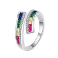 Adjustable S925 sterling silver rainbow ring with colorful gemstones and pavé accents - Rainbow Pave Open Style (KDP1541)