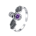 Vintage 925 sterling silver angel wing ring featuring a central purple zircon stone - Antique Angel Wings Style With Purple Zirconia (KDP1626)