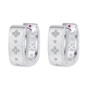 Orecchini a cerchio in argento sterling S925 vintage con finitura spazzolata e rubino - Stile Fiore Geometrico Spazzolato Vintage (KDP1674)