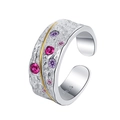 925 Sterling Silver Van Gogh Starry Sky Ring with blue sapphire and colored zircons - Adjustable Textured Open Ring (KDP1658)