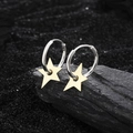 S925 sterling silver hoop earrings with gold star pendants on natural black stone background - Gold Color (KDP1608)