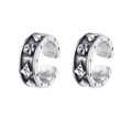 S925 sterling silver punk earrings with skull and red dice motifs in vintage finish - Pair Pack