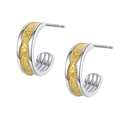 Orecchini minimalisti in argento s925 e oro con incisione geometrica e design a forma di C - Orecchini a Bottone a C con Rilievo Bicolore (KDP1710)