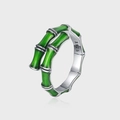 Anillo de plata esterlina S925 con diseño de bambú verde y textura de doble banda - Estilo de Bambú Verde (KDP1540)