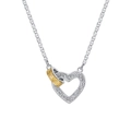 Collar con colgante de corazón en plata S925 bicolor y grabados florales vintage - Estilo de Corazón Entrelazado Bicolor Oro y Plata (KDP1780)