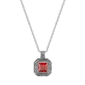 Retro S925 sterling silver necklace with square ruby pendant and intricate carvings - Vintage Ruby Pendant (KDP1785)