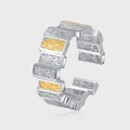 Bague ouverte rétro en argent S925 avec motifs floraux dorés et gravures en relief - Ouvert Réglable / Bicolore Or Argent Vintage Motif de Graminées (KDP1784)