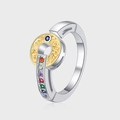 S925 sterling zilveren ring met gouden bloemcirkel en gekleurde zirkoonstenen - Verstelbaar Open / Zilver en Goud Dual Tone Karakusa (KDP1788)